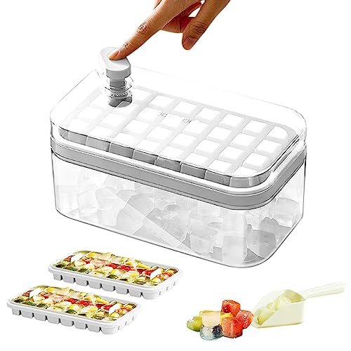AHOUGER BoîTe à GlaçOns Avec Couvercle Et RéCipient, 64 GlaçOns, LibéRation Facile De La Glace Par Simple Pression, Pour Cocktails, Whisky, Café