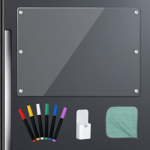 LVNRIDS Acrylique Planning Semaine Magnetique 16.5 x 12 Inch Tableau Magnétique Effaçable Frigo Transparent, livré avec 8 accessoires de fournitures de bureau(Mémo)