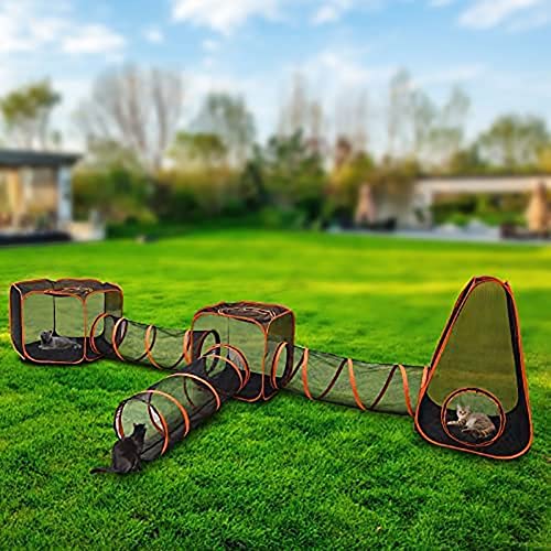 Enclos pour chat d'extérieur 6 en 1, tente pour chat portable avec tunnel, parc pliable pour animaux de compagnie, maison en maille visuelle pop-up, pour chaton, chiot, petit chien, petits animaux